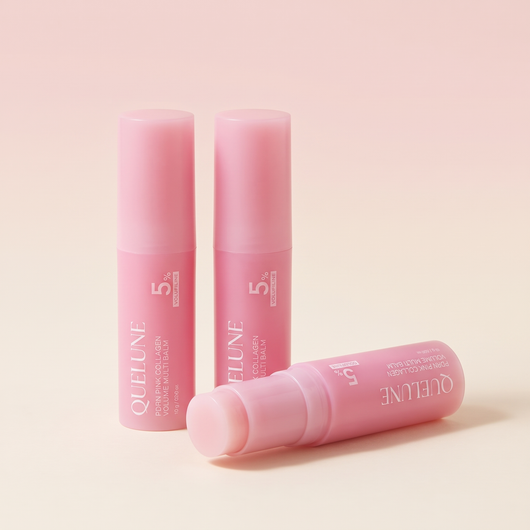 Three sticks of the Quelune PDRN pink collagen balm together